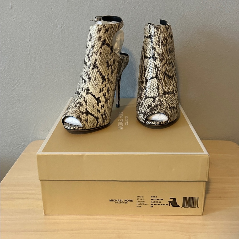 Michael Kors Black and White Snakeskin Booties
